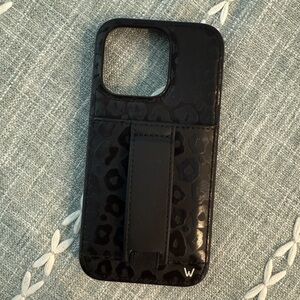 Walli IPhone 14 ProBlack Matte Phone Case with Kickstand and Animal Print Design